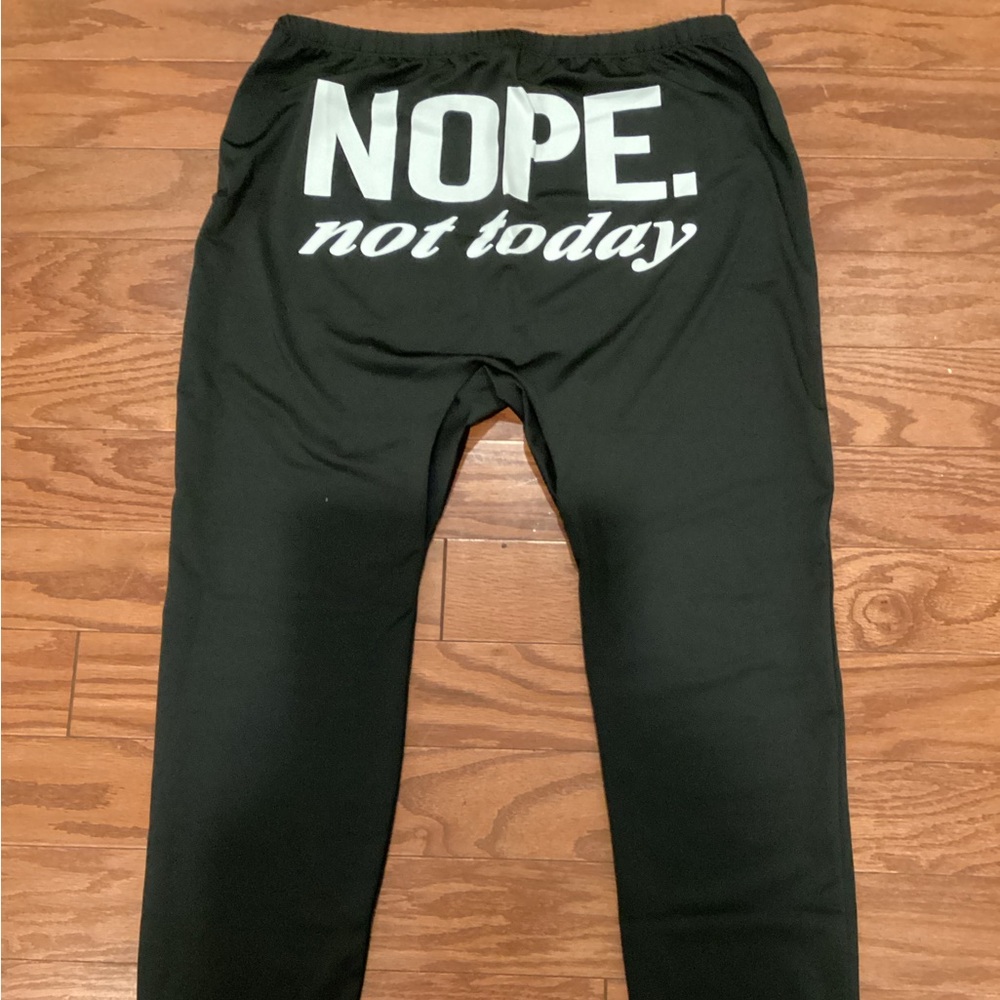 Black Graphic Leggings with 'NOPE. not today' Slogan